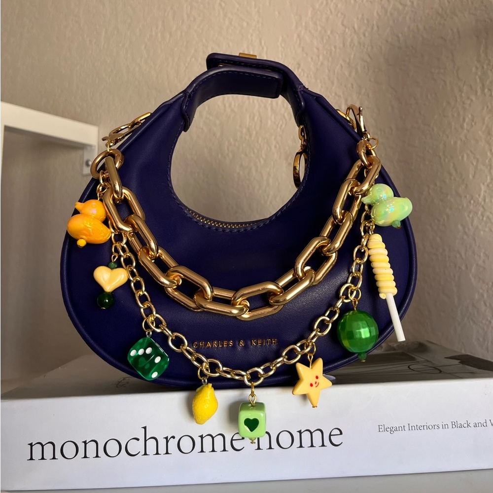 Handmade Chunky Gold Bag Chain with Green & Yellow Charms Purse/Tote Accessory